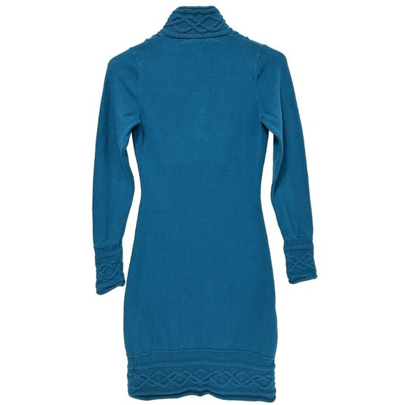 S NWOT Athleta Teal Sawtooth Organic Cotton Soft Cable Knit Boho Sweater Dress - Picture 7 of 7